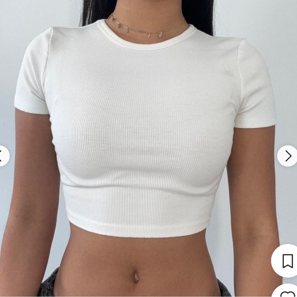 MESHKI Short Sleeve Rib Cropped Top White Size Large